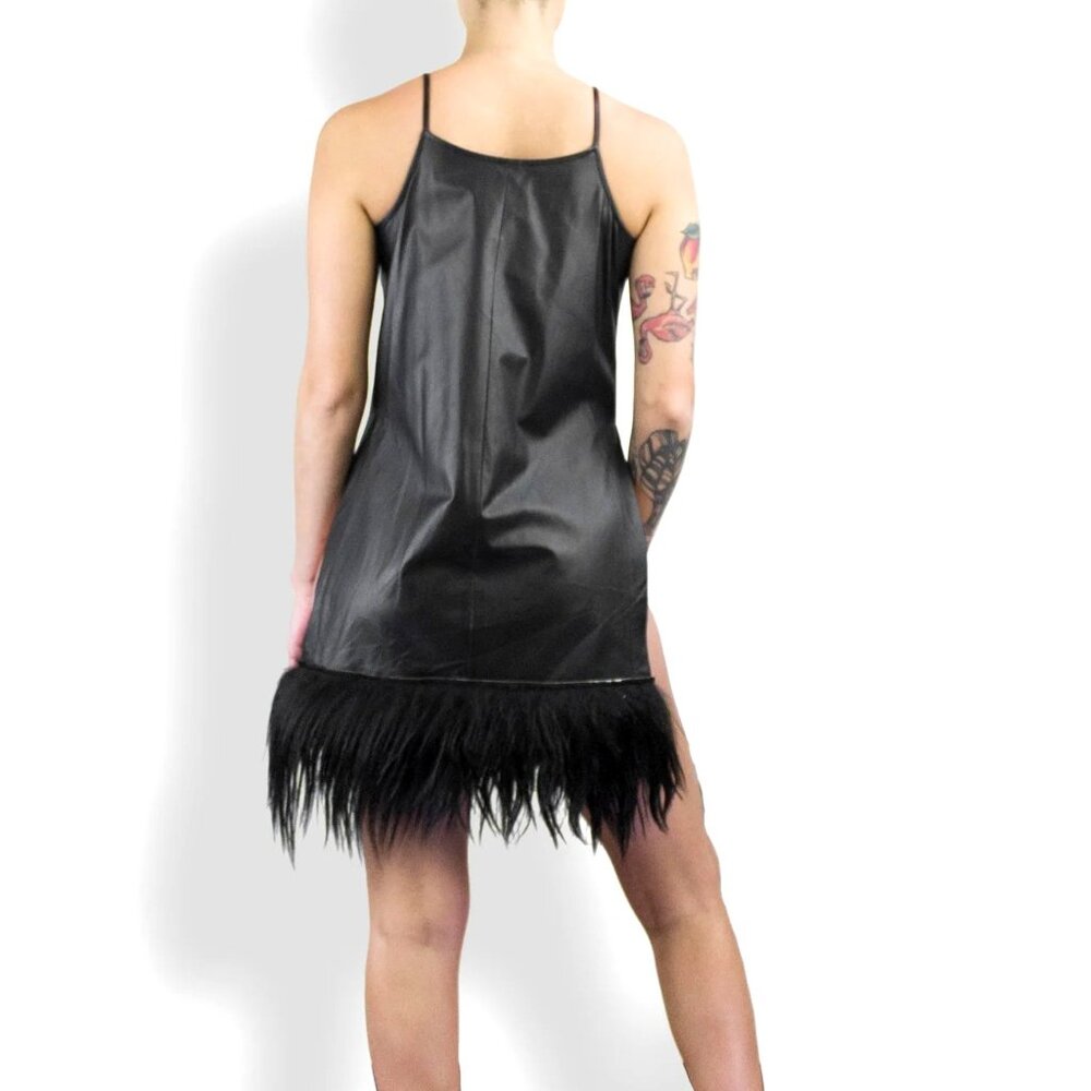 Gary Graham Black Leather Fur Side Slit Tunic Dress Sleeveless Avant Garde SZ 10 - Picture 3 of 16